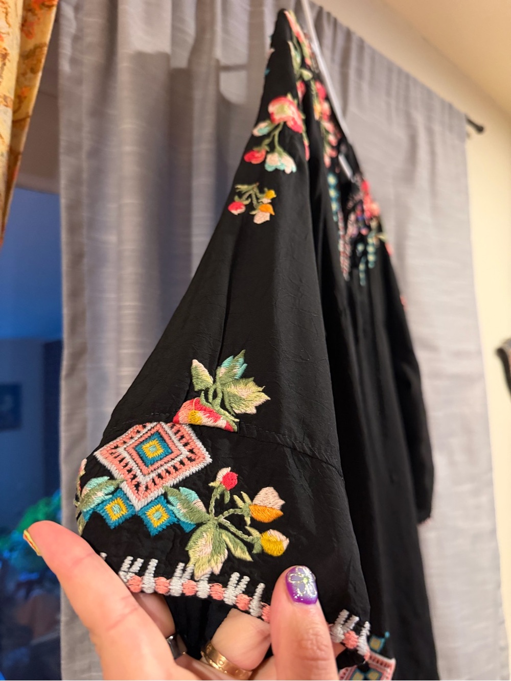 Johnny Was Black Tunic with Multicolor Floral Embroidery - Picture 2 of 9